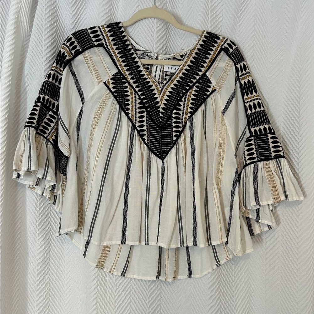 THML Bohemian Black and Cream Striped Blouse